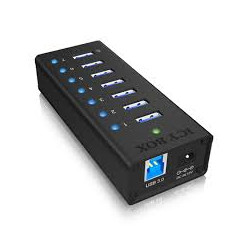 hub usb icybox usb 3.0 con 7 porte nero [ib-ac618]