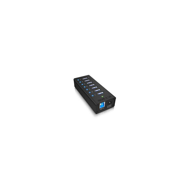 hub usb icybox usb 3.0 con 7 porte nero [ib-ac618]
