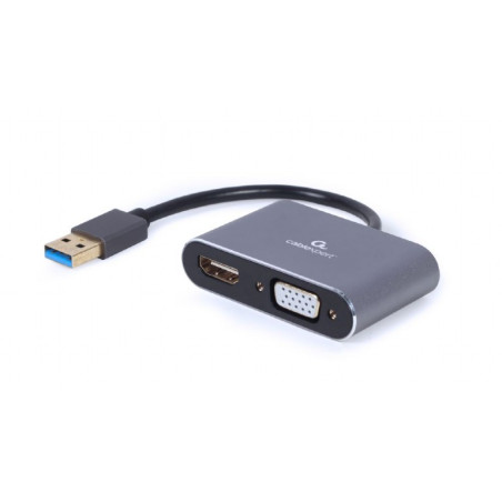 adattatore usb gembird usb-c/hdmi+vga display grigio