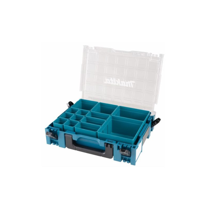 scatola portainserti makita makpac con coperchio trasparente 13 inserti/blu