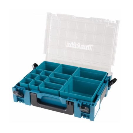 scatola portainserti makita makpac con coperchio trasparente 13 inserti/blu