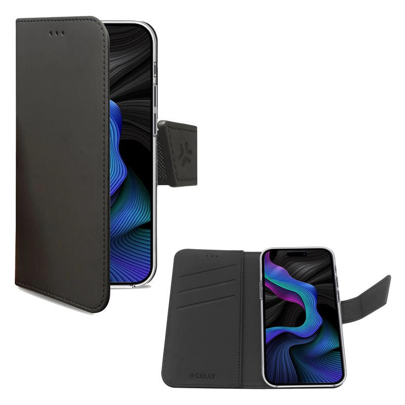 custodia celly wally a portafoglio per iphone 15 nero [wally1053]