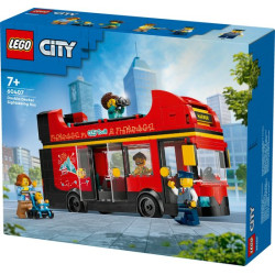 lego 60407 autobus turistico rosso a due piani con 4 minifigurine