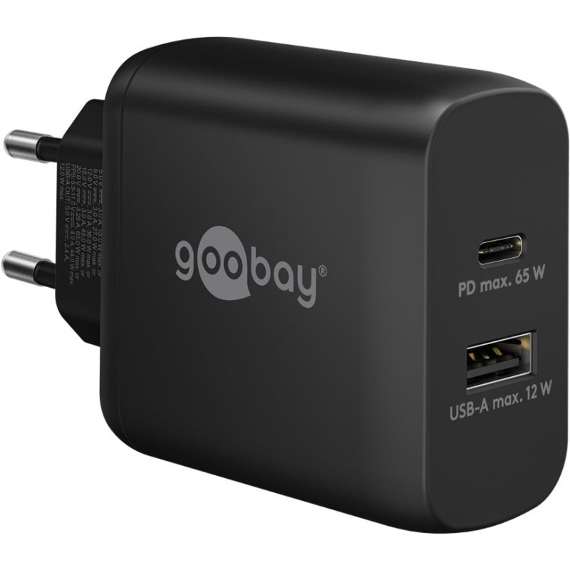 caricatore rapido goobay doppio usb-c nero [65409]