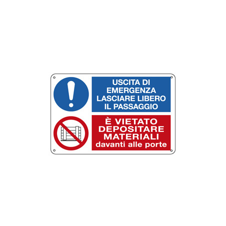 cartello alluminio 30x20cm 'uscita di emergenza.../vietato depositare...'