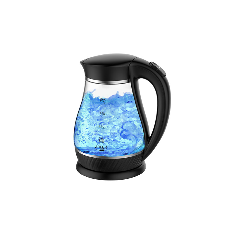 bollitore elettrico in vetro adler 2200w 1.7l nero [ad 1274]