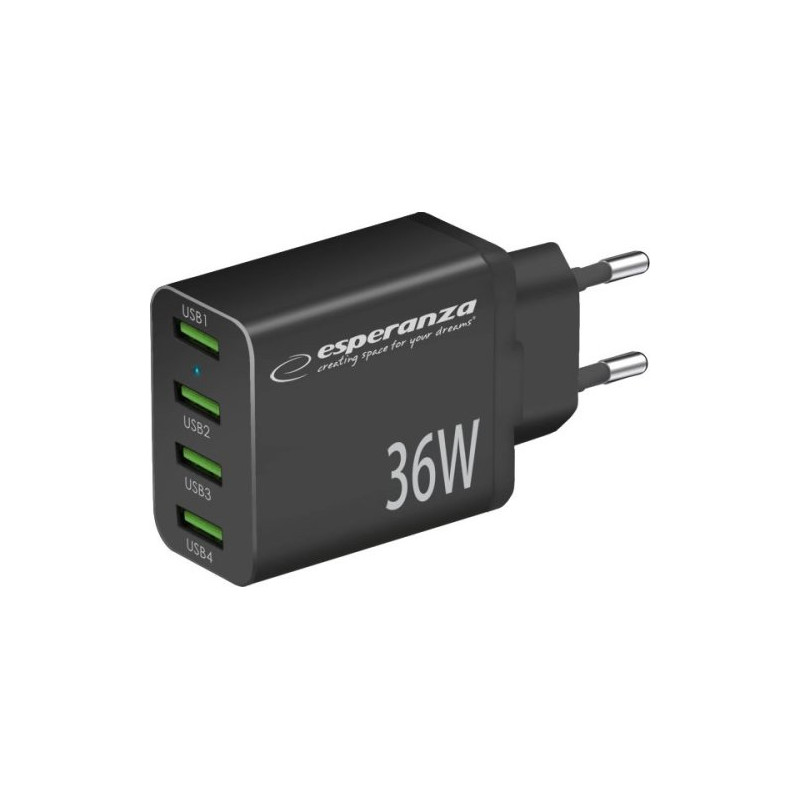caricatore da muro esperanza ezc107k 36w usb-a nero [ezc107k]