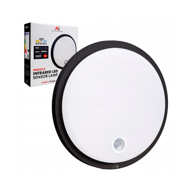 lampada led maclean con sensore di movimento 1000lm 10w nero [mce525