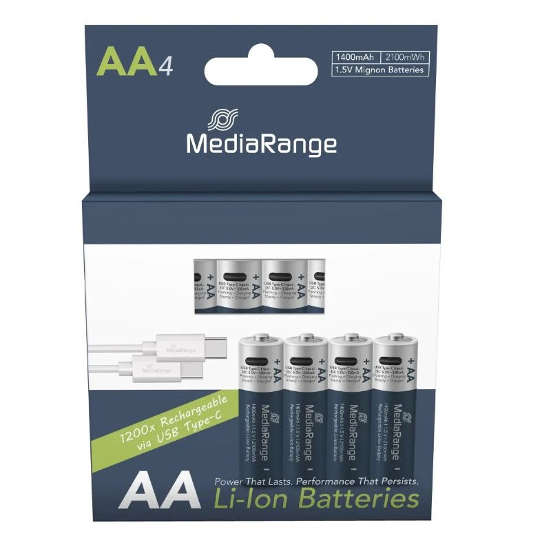 batterie ricaricabili mediarange usb-c aa/lr6/1.5v/400mah 4pz