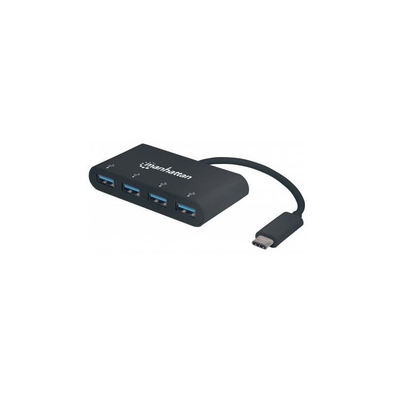 Hub usb manhattan usb-c superspeed 4 porte usb3.0 a femmina nero