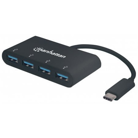 Hub usb manhattan usb-c superspeed 4 porte usb3.0 a femmina nero