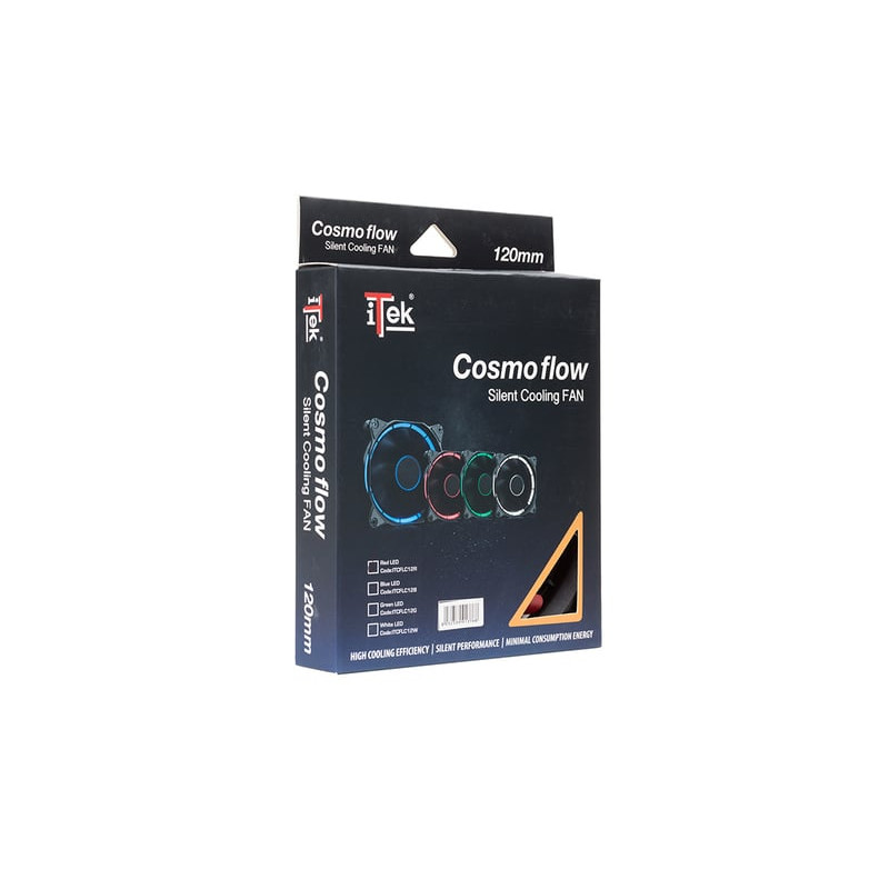 Ventola 120x120 itek cosmo flow -12cm, led verde circolare, 3+4pin,silenziosa