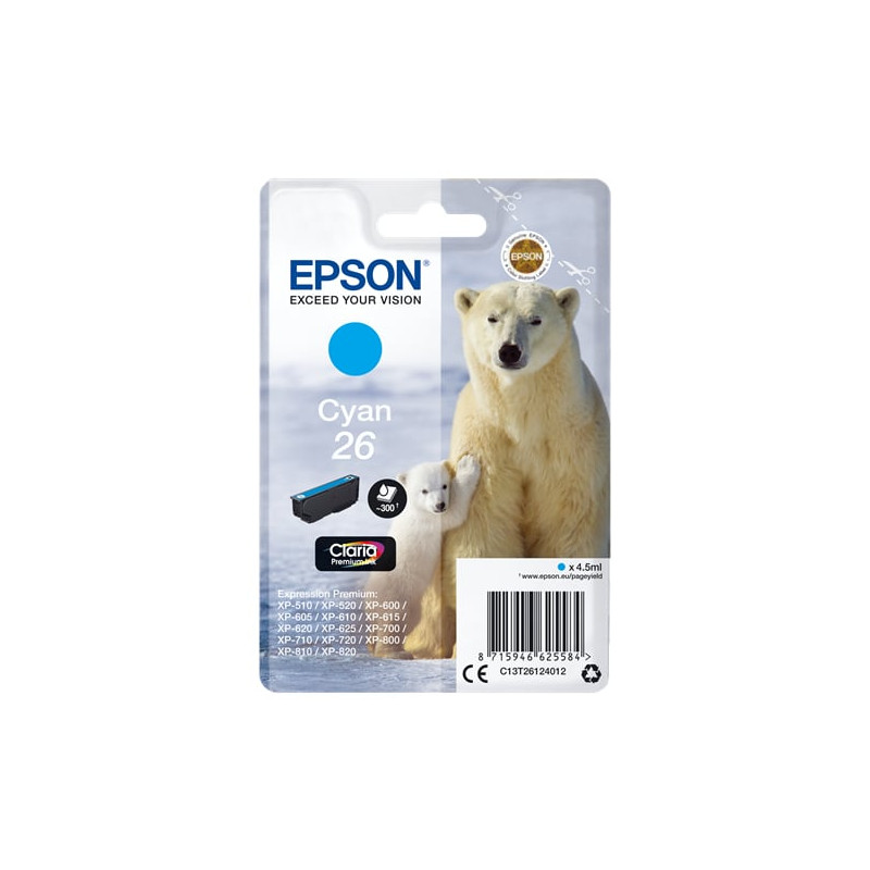 cartuccia epson 26 polar bear 6 4.5ml ciano [c13t26124012]