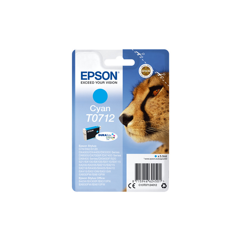 Cartuccia epson t0712 cheetah [ciano] [c13t07124012]