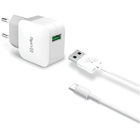 Caricabatterie usb da muro celly kit con cavo lightning bianco [tcusblight]