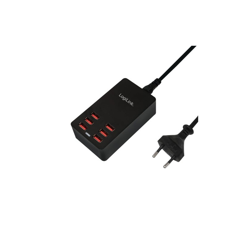 Alimentatore usb logilink, 6 port, 32w, nero [pa0139]