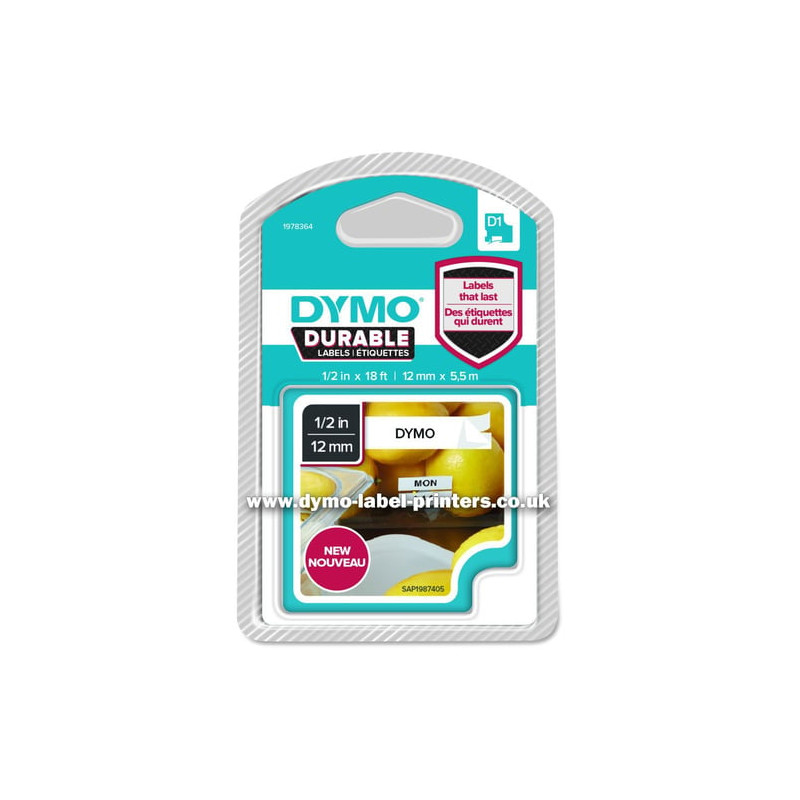 Nastro etichettatrice dymo d1 in vinile 12mmx5,5m bianco e nero [1978364]