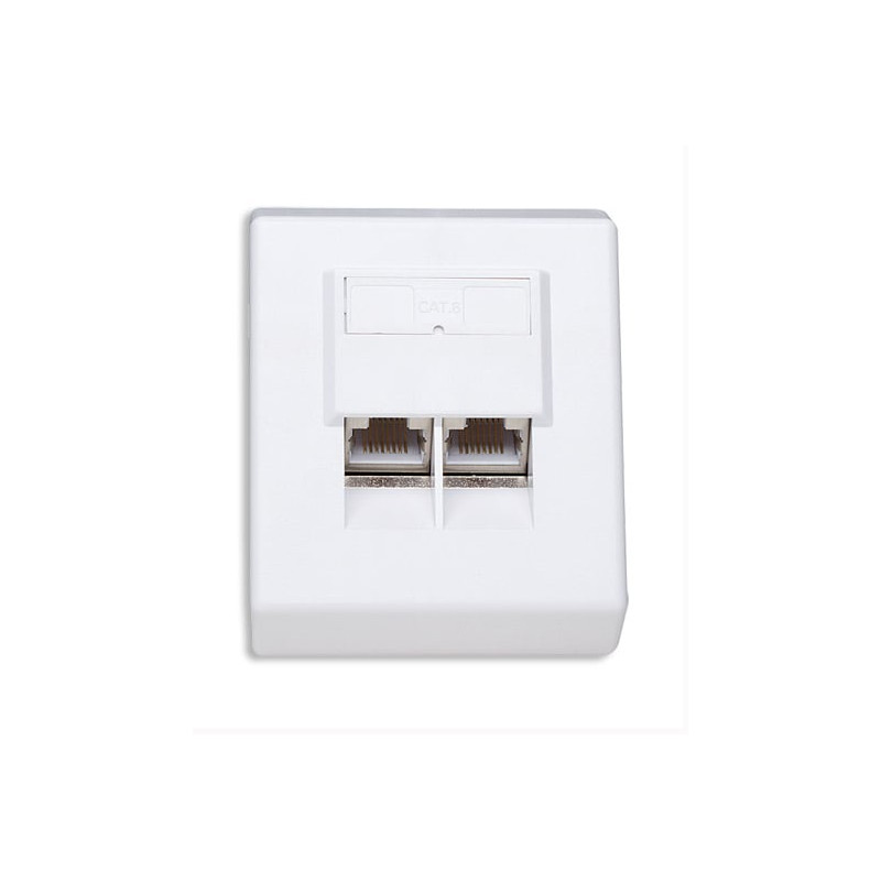 Presa a muro rj45 cat 6 esterna 2 porte, ftp, colore bianco