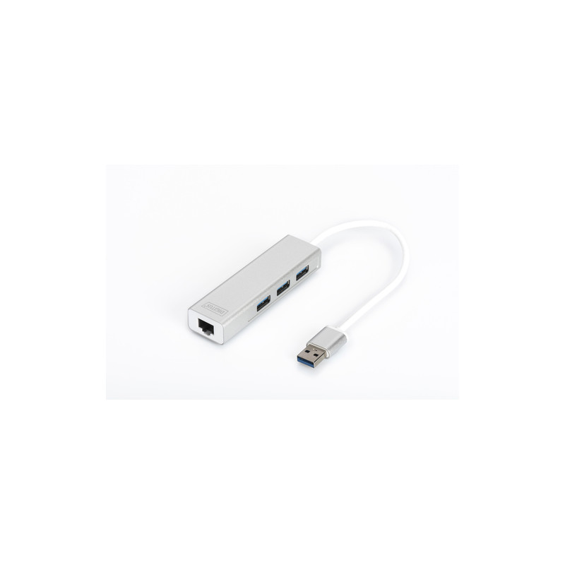 Hub usb digitus usb3.0 3 porte e adattatore gigabit lan typ a [da-70250-1]