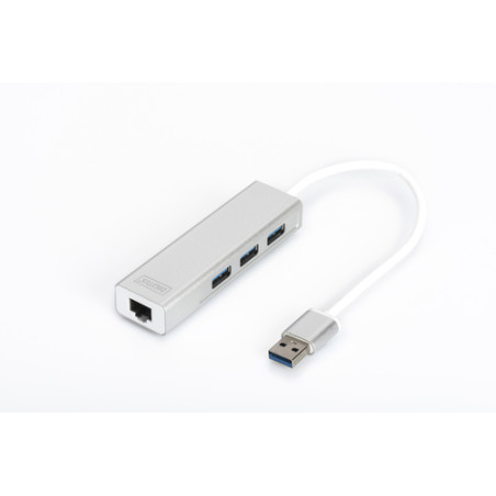 Hub usb digitus usb3.0 3 porte e adattatore gigabit lan typ a [da-70250-1]