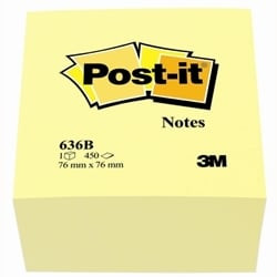 Blocco adesivo post-it 450fg a cubo giallo canary 76x76mm 636-b