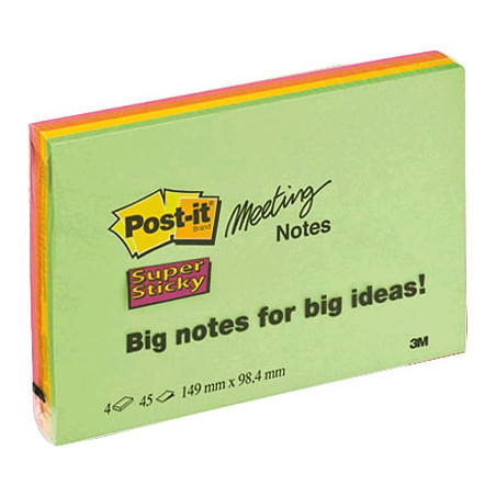 Blocco adesivo post-it 45fg super sticky 101x152mm meeting note