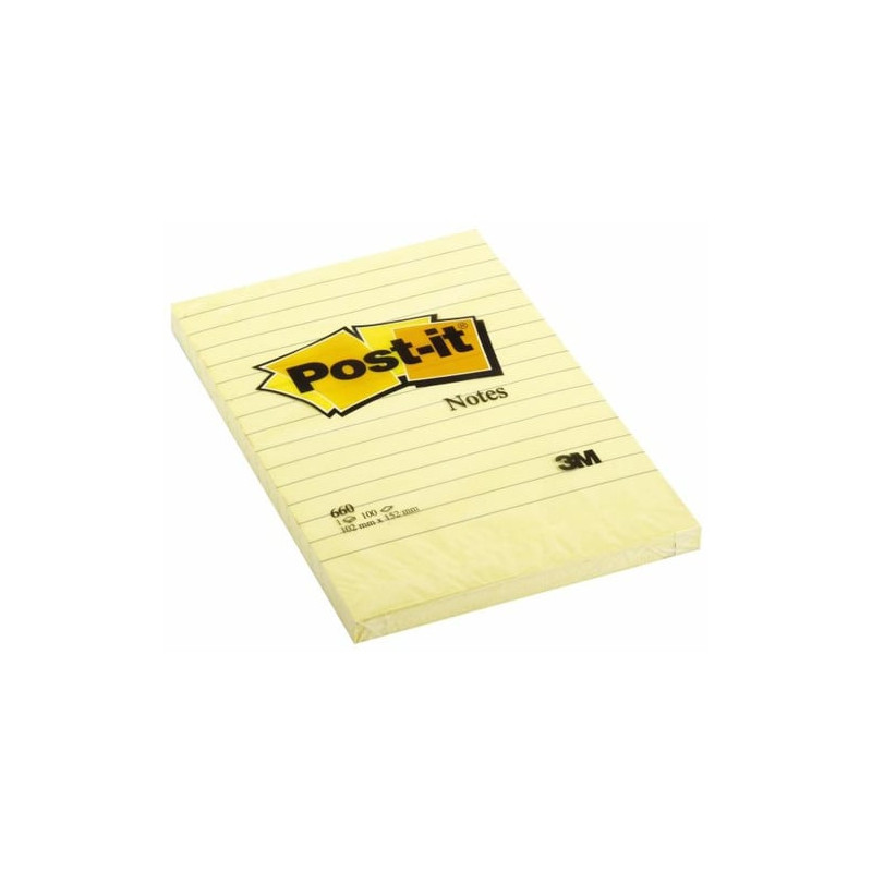 Blocco adesivo post-it 100fg giallo canary 102x152mm a righe