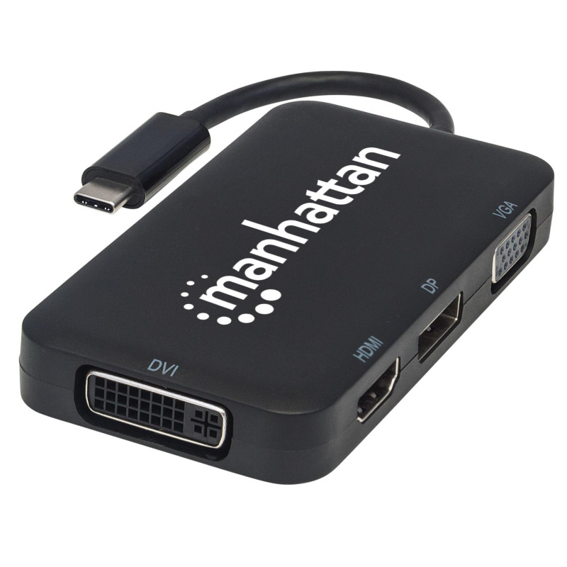 Adattatore usb-c manhattan 4 in 1 a dp/hdmi/dvi/vga nero