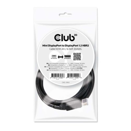 Cavo displayport club3d 1.2 2m nero [cac-2163]