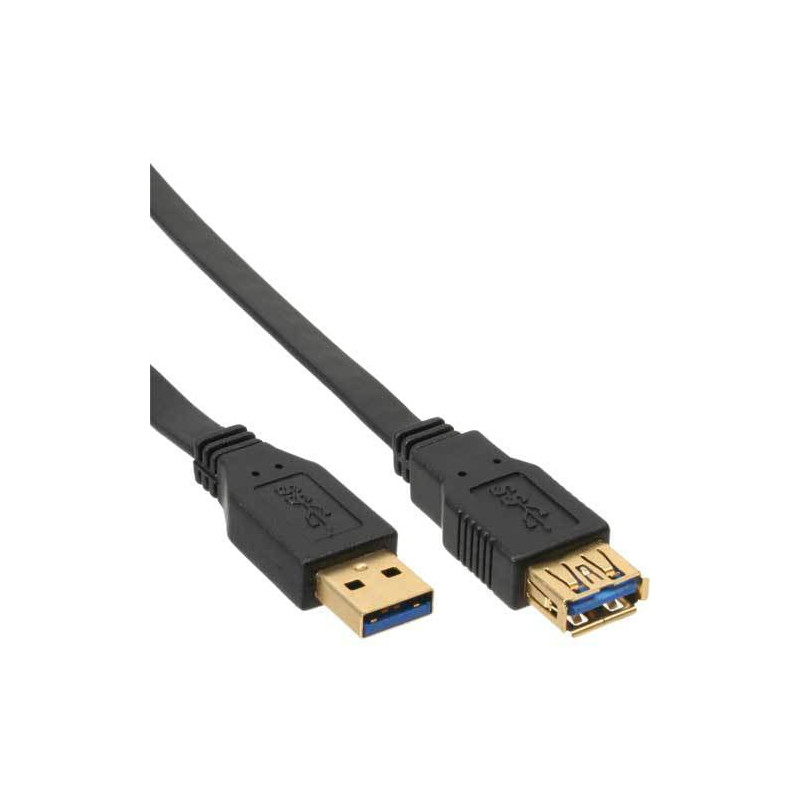 Cavo inline usb type a 2.0 piatto m/f pin dorati, 2m nero [34620f]