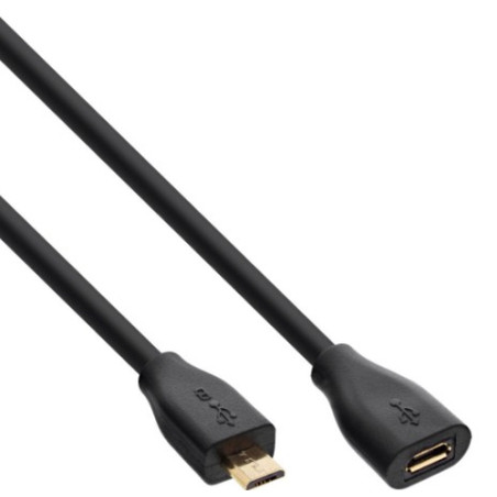 Cavo inline micro usb 2.0, type micro-b m/f pin dorati, 1,5m