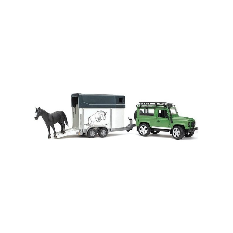Bruder spielweren 02592 land rover defender con trasporto cavallo