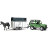 Bruder spielweren 02592 land rover defender con trasporto cavallo