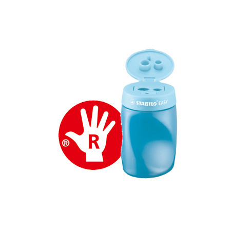 Temperamatite easy 3 fori c/contenitore ergonomico blu per destrimani