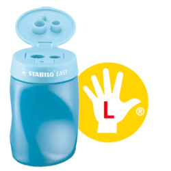 Temperamatite easy 3 fori c/contenitore ergonomico blu per mancini