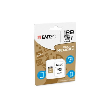 128gb scheda microsdxc emtec class 10 gold + con addattatore [ecmsdm128gxc10gp]