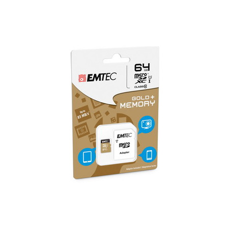 64gb scheda microsdxc emtec class 10 gold + con adattatore [ecmsdm64gxc10gp]