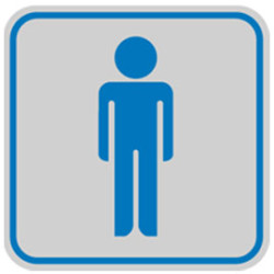 Targhetta adesiva 82x82mm con pittogramma toilette uomo [9642b]