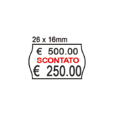 Pack 10 rotoli 1000 etich. 26x16mm onda "scontato" bianco
