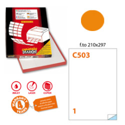 Etichetta adesiva c/503 arancio fluo 100fg a4 210x297mm (1et/fg)