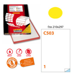 Etichetta adesiva c/503 giallo fluo 100fg a4 210x297mm (1et/fg) markin