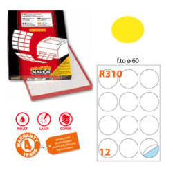 Etichetta adesiva r/310 giallo fluo 100fg a4 tonda Ø60mm (12et/fg)