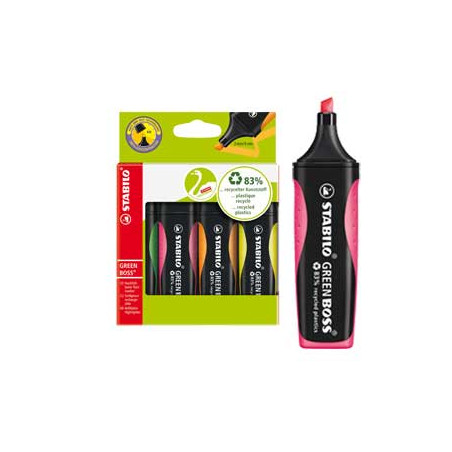 Astuccio 4 evidenziatore stabilo? green boss? 83recycled assortiti