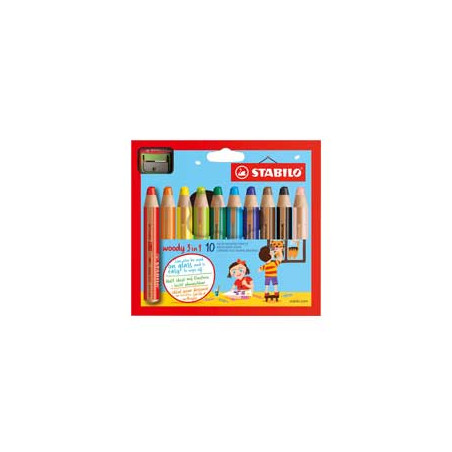 Astuccio 10 pastelli stabilo woody 3in1 + temperino [880/10-2]