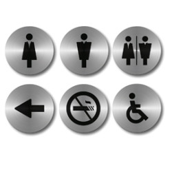 Set 6 pittogrammi adesivi Ø 10cm in acciaio securit [si-ss-set]