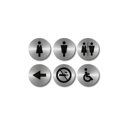 Set 6 pittogrammi adesivi Ø 10cm in acciaio securit [si-ss-set]