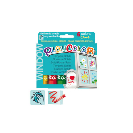 Tempera solida per vetri playcolor 6 colori brillanti in stick [02001]