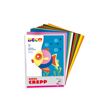 Gomma crepp conf. da 10 fogli 20x30cm in colori assortiti cwr [04754]