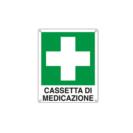 Cartello alluminio 12x14,5cm 'cassetta di medicazione' [e20113w]
