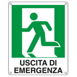 Cartello alluminio 25x31cm 'uscita di emergenza a sx' [e20105x]